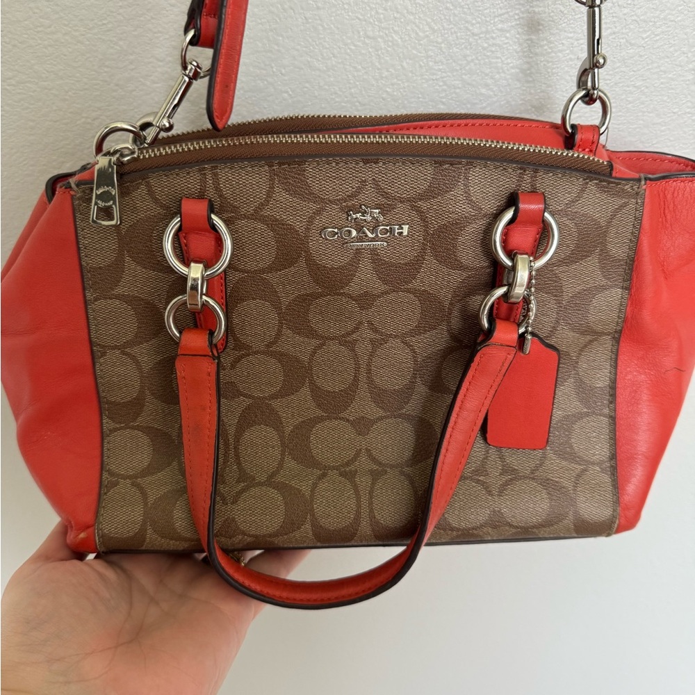 Coach Orange and Brown Signature Shoulder Bag
